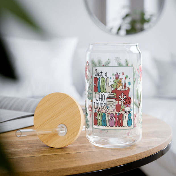 78-Just a Girl who Loves Christmas Retro-Christmas Vibes 16oz glass wrap UV DTF Libby Cup Wrap