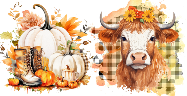 Cow Autumn Pumpkin 16oz UV DTF Libby Cup Wrap