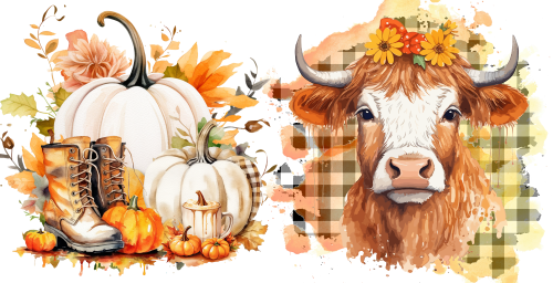 Cow Autumn Pumpkin 16oz UV DTF Libby Cup Wrap