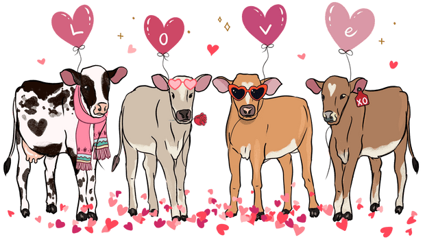 Cow Foursome With Love Hearts  DTF (direct-to-film) Transfer