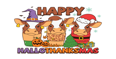 Cow Happy Hallothanksmas- Cow Halloween-Cow Pumpkin Fall-Cow Christmas 16oz UV DTF Libby Cup Wrap