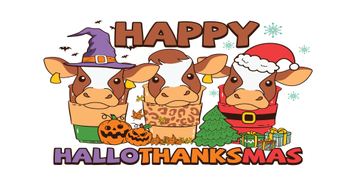 Cow Happy Hallothanksmas- Cow Halloween-Cow Pumpkin Fall-Cow Christmas 16oz UV DTF Libby Cup Wrap