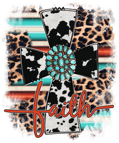 Cow Print Cross Faith in Red DTF (direct-to-film) Transfer