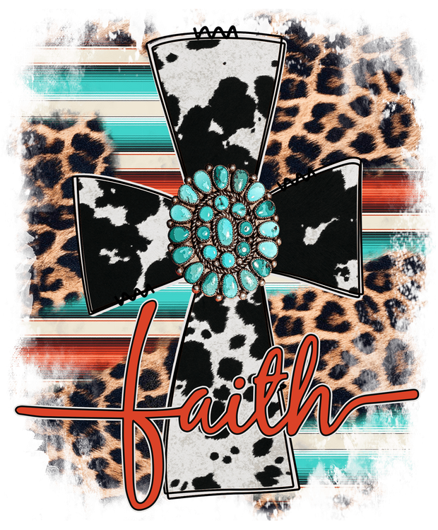 Cow Print Cross Faith in Red DTF (direct-to-film) Transfer