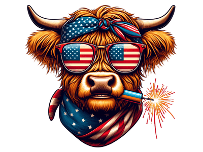 Cow with Firework USA DTF (direct-to-film) Transfer