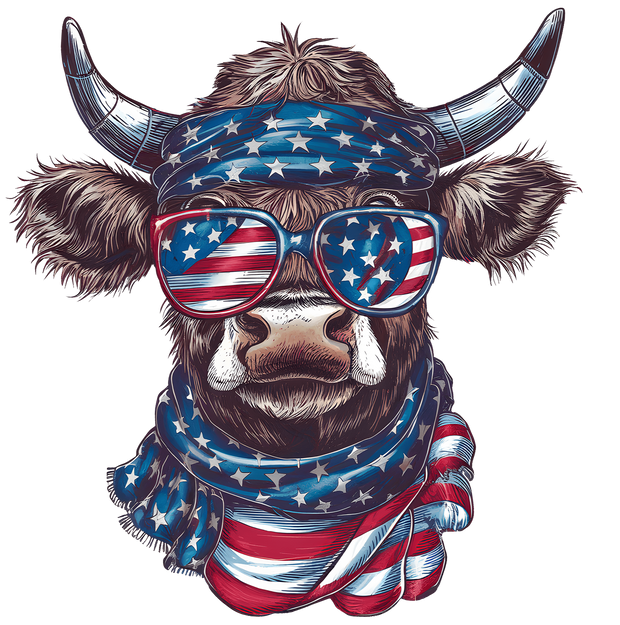Cow with USA Scarf DTF (direct-to-film) Transfer