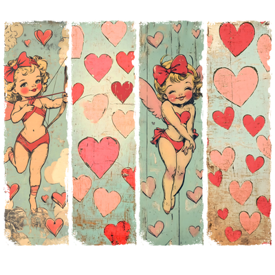 Cupid Duo With Hearts In Red Pink And Green DTF (direct-to-film) Transfer