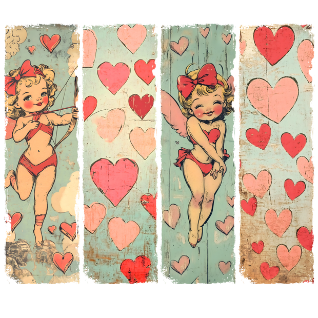 Cupid Duo With Hearts In Red Pink And Green DTF (direct-to-film) Transfer