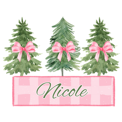 Personalized Christmas Trees with Pink Bows (direct-to-film) Transfer