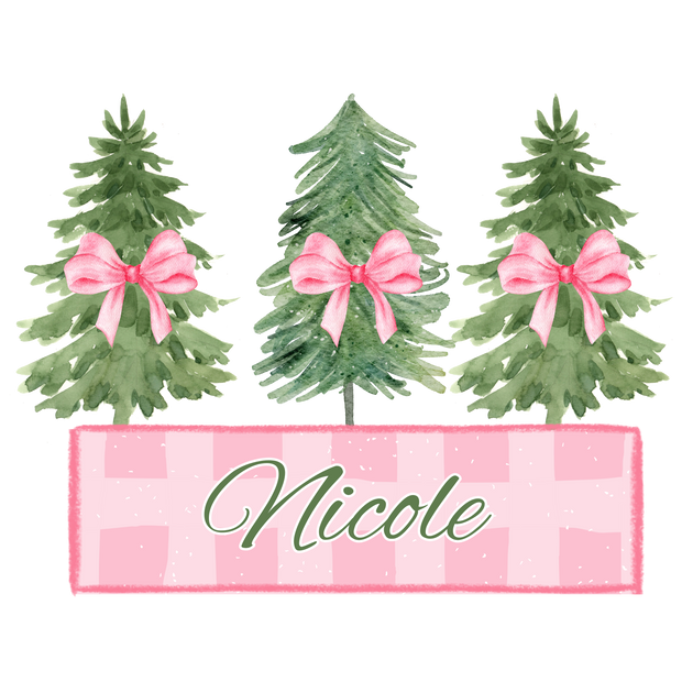 Personalized Christmas Trees with Pink Bows (direct-to-film) Transfer