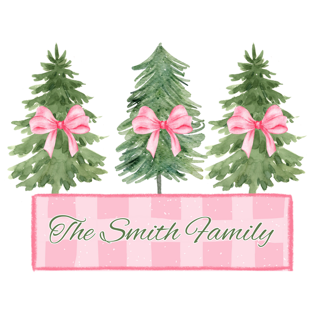 Personalized Christmas Trees with Pink Bows (direct-to-film) Transfer