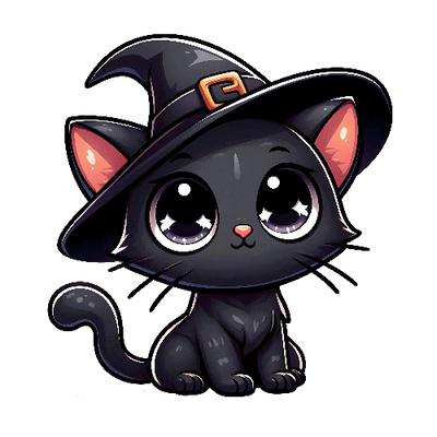 Cute Black Cat With Hat Halloween DTF (direct-to-film) Transfer