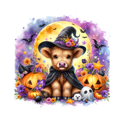 Cute Calf With Witches Hat Halloween DTF (direct-to-film) Transfer