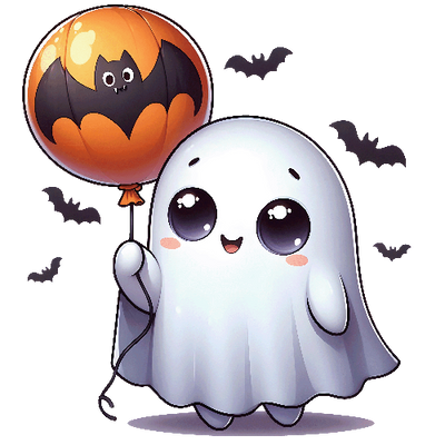 Cute Ghost With Bat Balloon Halloween DTF (direct-to-film) Transfer