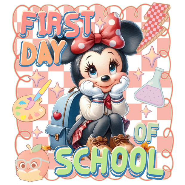 Cute Minnie's First Day DTF (direct-to-film) Transfer