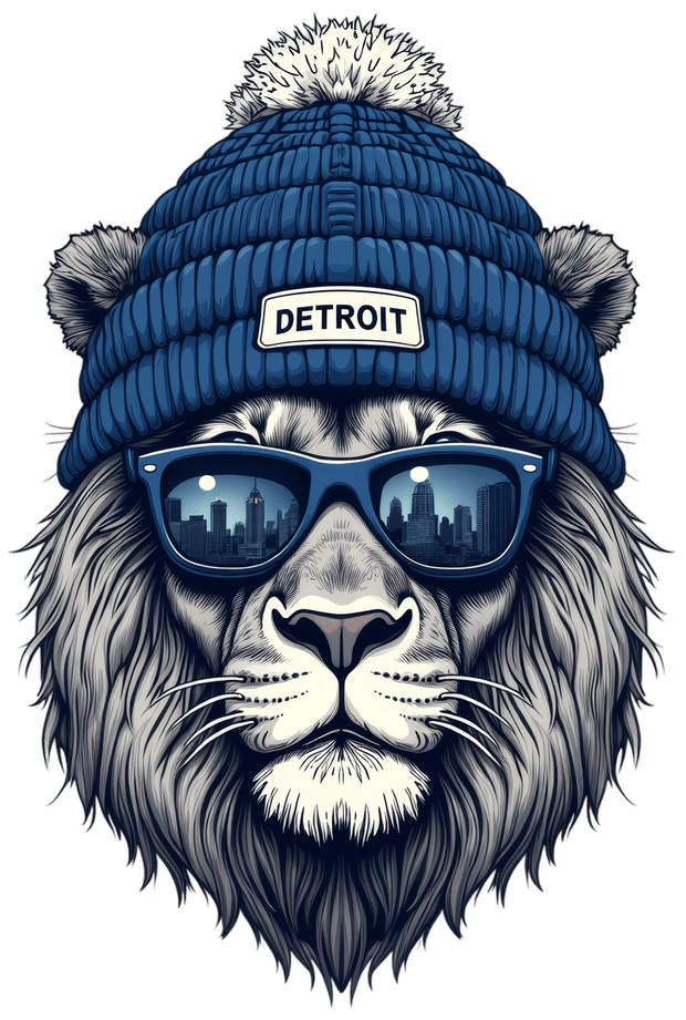 Detroit Lion in Beanie DTF (direct-to-film) Transfer