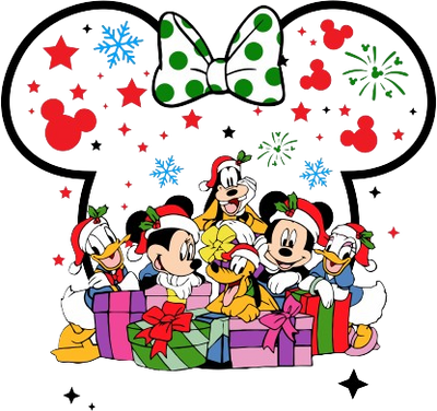 Disney Christmas With Mickey Ears DTF (direct-to-film) Transfer