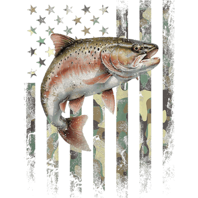 Distressed Camo Flag & Fish DTF (direct-to-film) Transfer