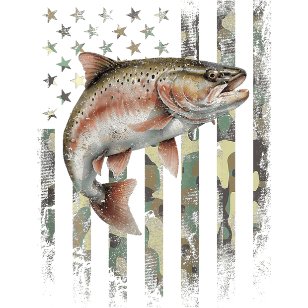 Distressed Camo Flag & Fish DTF (direct-to-film) Transfer