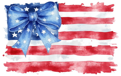 Distressed Flag with Blue Bow DTF (direct-to-film) Transfer