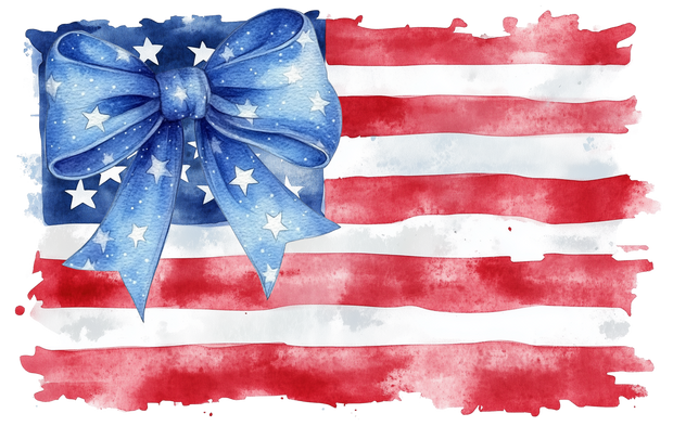 Distressed Flag with Blue Bow DTF (direct-to-film) Transfer