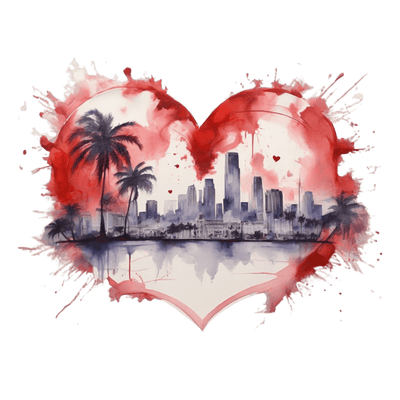 Distressed Heart City & Palms DTF (direct-to-film) Transfer