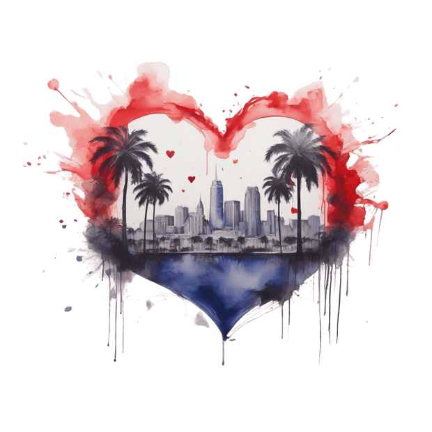 Distressed Heart Colordrip & Palms DTF (direct-to-film) Transfer