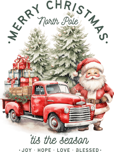 Distressed Santa and Farm Truck North Pole DTF (direct-to-film) Transfer