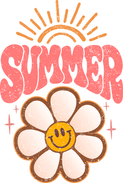 Distressed Summer Smiling Sunflower DTF (direct-to-film) Transfer