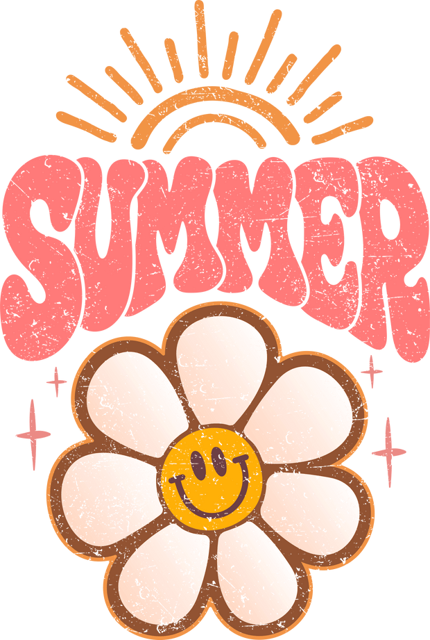 Distressed Summer Smiling Sunflower DTF (direct-to-film) Transfer