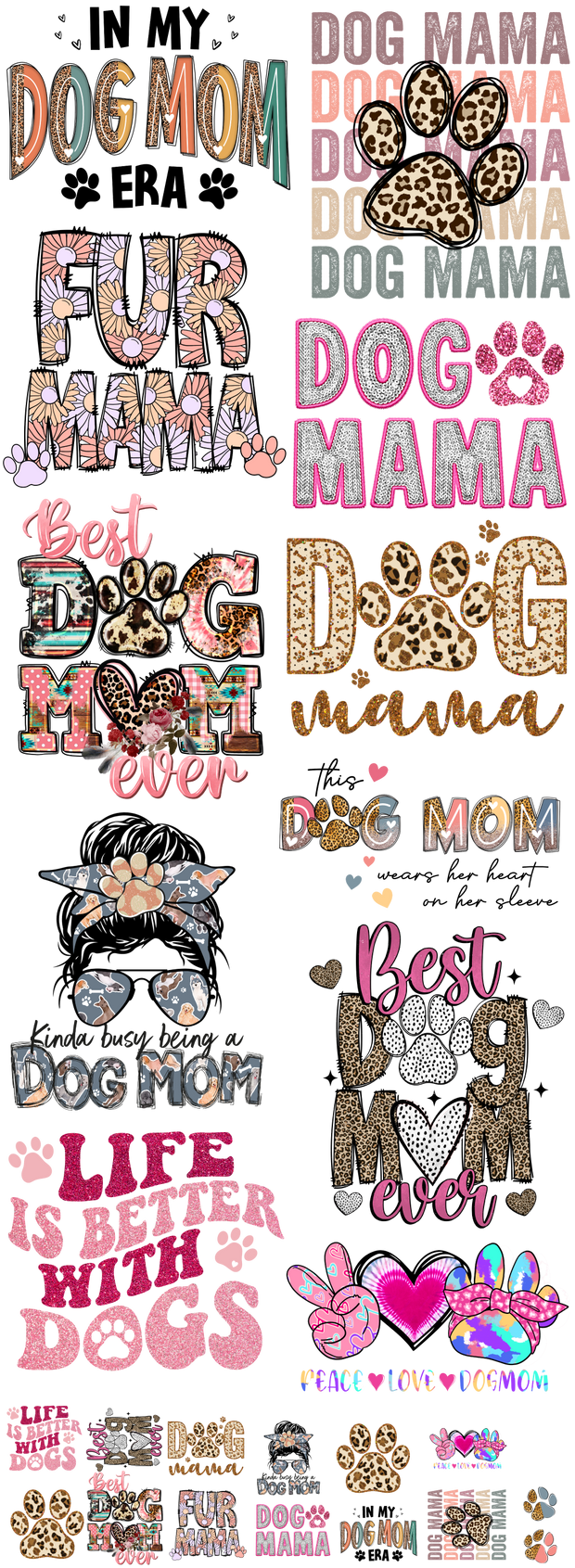 Dog Mom 1 with Adult and Pocket Sizes 60x22" DTF Ready to Ship Gang Sheet