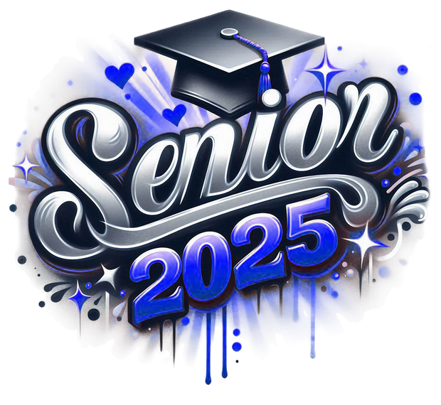 Dripping Senior 2025 Airbrushed Blue and Gray DTF (direct-to-film) Transfer