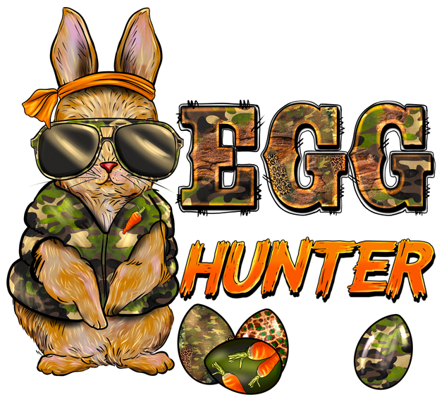 Easter Egg Hunter Bunny In Camo  DTF (direct to film) Transfer