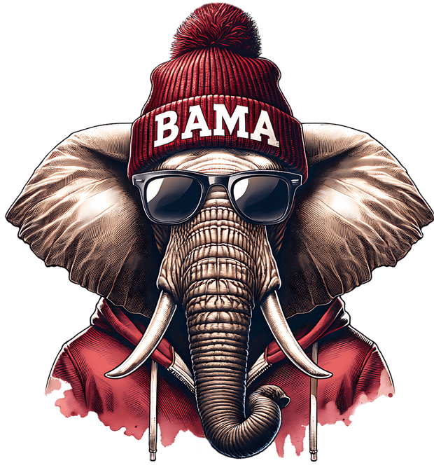 Elephant in Red Hoodie & Bama Cap DTF (direct-to-film) Transfer