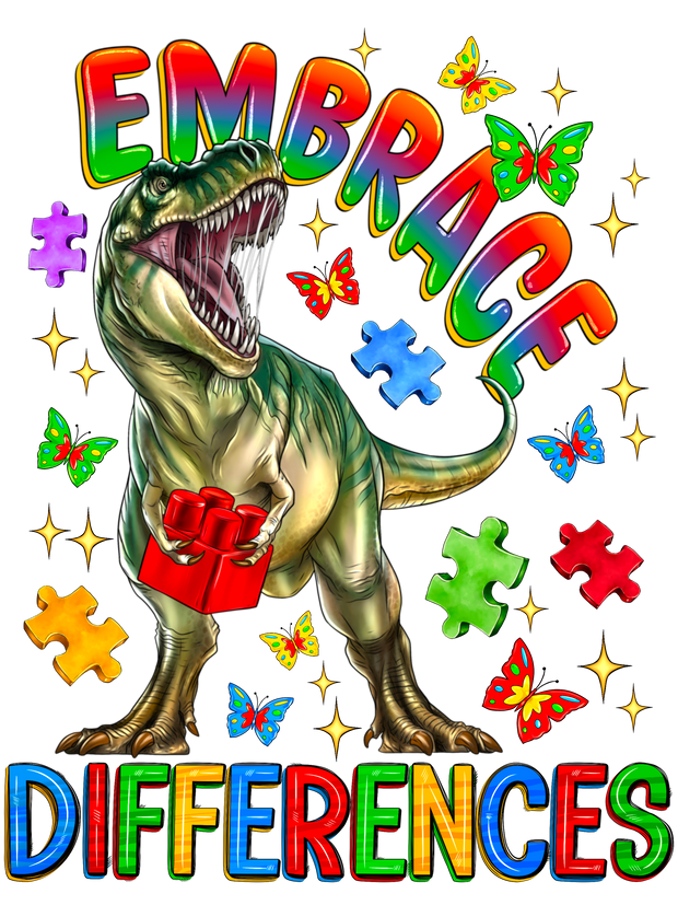 Embrace Differences Autism T-Rex DTF (direct to film) Transfer