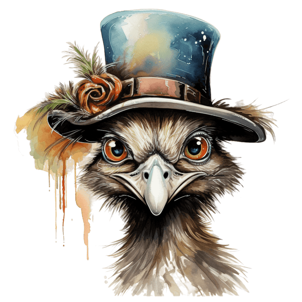 Emu in a Top Hat DTF (direct-to-film) Transfer