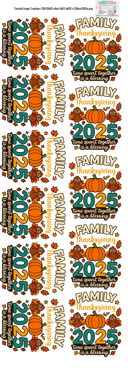 Family Thanksgiving 2025 60x22" DTF Ready to Ship Gang Sheet