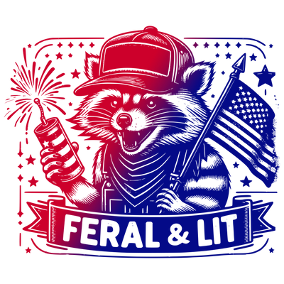 FERAL AND LIT red and blue DTF (direct-to-film) Transfer