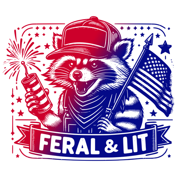 FERAL AND LIT red and blue DTF (direct-to-film) Transfer