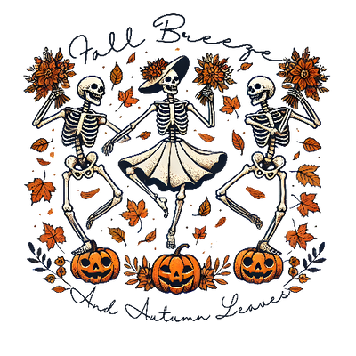 Fall Breeze Skeleton Halloween DTF (direct-to-film) Transfer