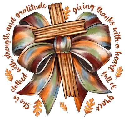 Fall Colored Bow Around Cross DTF (direct-to-film) Transfer