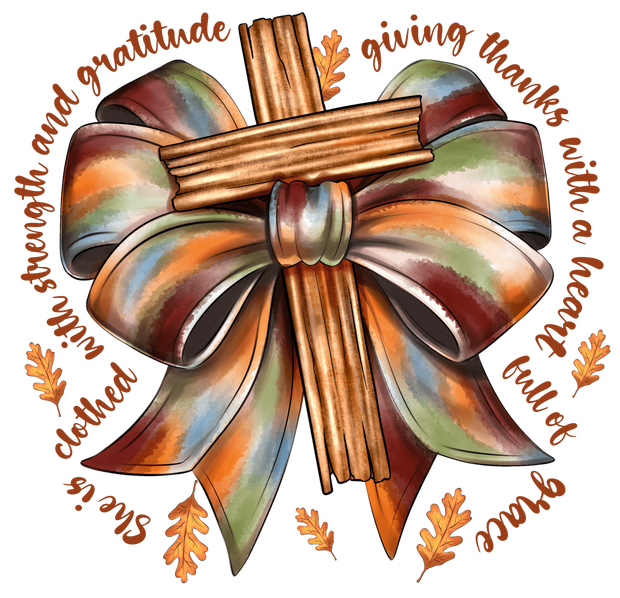 Fall Colored Bow Around Cross DTF (direct-to-film) Transfer