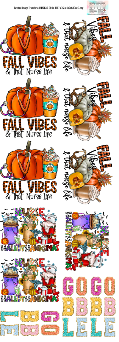 Fall Nurse 60x22" DTF Ready to Ship Gang Sheet