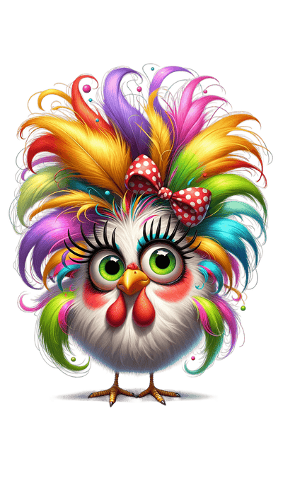 Fancy Rainbow Chicken With Lashes DTF (direct-to-film) Transfer