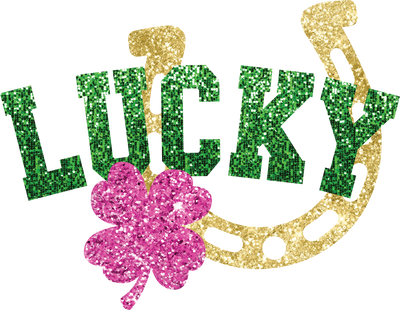 Faux Glitter Lucky Horseshoe Pink Clover DTF (direct-to-film) Transfer