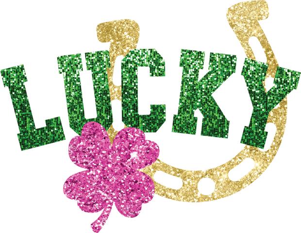 Faux Glitter Lucky Horseshoe Pink Clover DTF (direct-to-film) Transfer