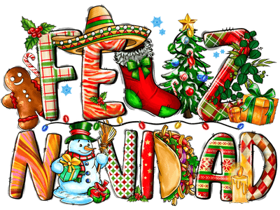 Feliz Navidad With Sumbrero and Snowman DTF (direct-to-film) Transfer