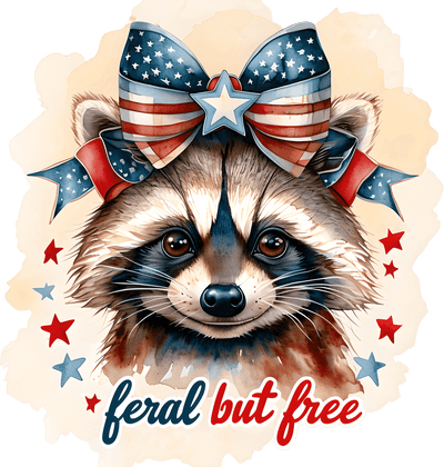 Feral but Free Raccoon 4th of July DTF (direct-to-film) Transfer