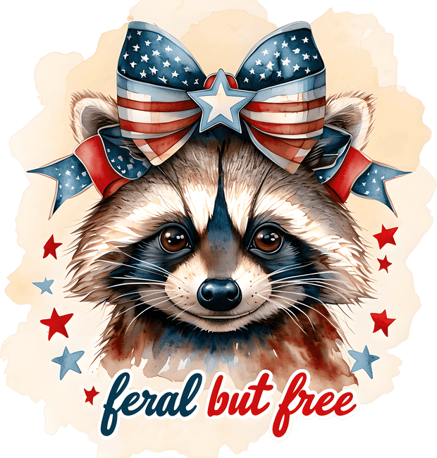 Feral but Free Raccoon 4th of July DTF (direct-to-film) Transfer