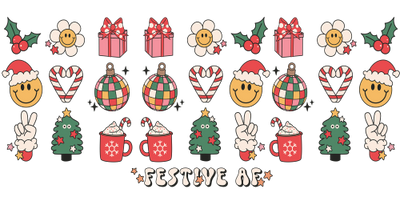 Festive Af-Retro Christmas 16oz UV DTF Libby Cup Wrap